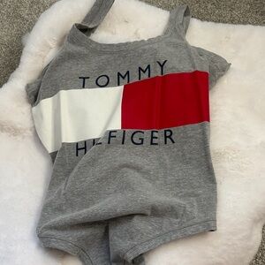 Tommy Hilfiger Gray Romper with Red and White Accent